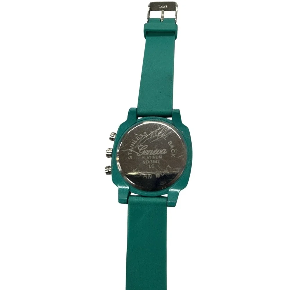 Geneva Womens 7842 Chronograph Style Watch Teal Silicone Band Japan Movt